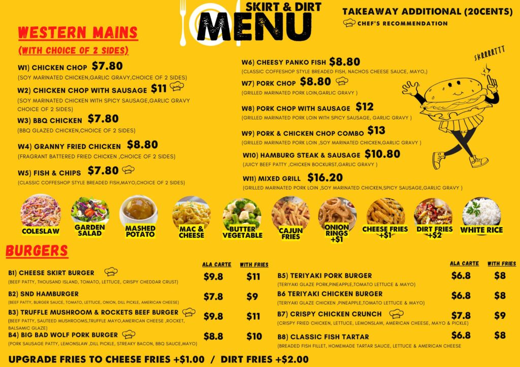 SKIRT-DIRT MENU SINGAPORE