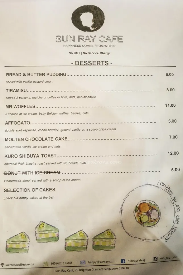 Sun Ray Singapore Menu